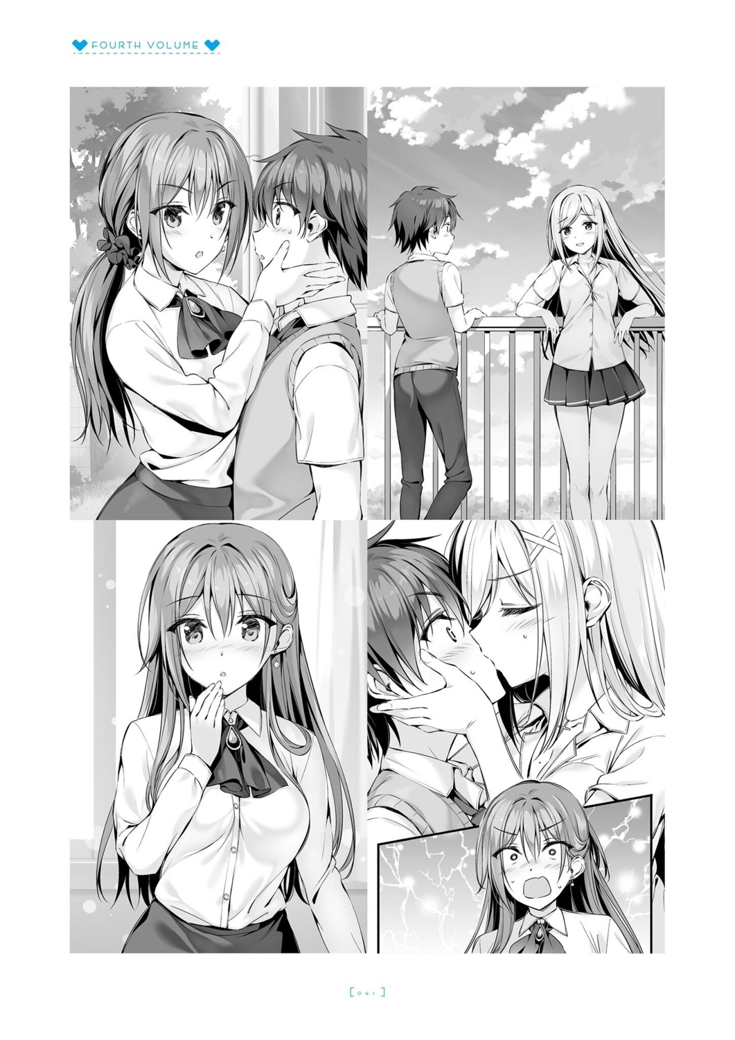 boku_no_kanojo_sensei cleavage dress_shirt fujiki_maka jinsho_karen monochrome open_shirt oryou saigi_makoto seifuku sweater