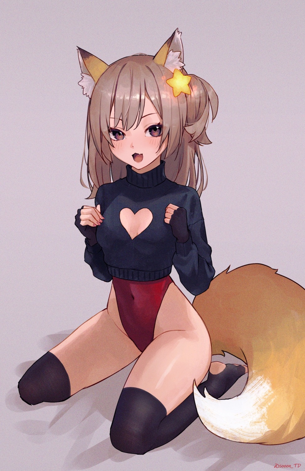 animal_ears indie_virtual_youtuber kitsune leotard sooon sweater tail thighhighs