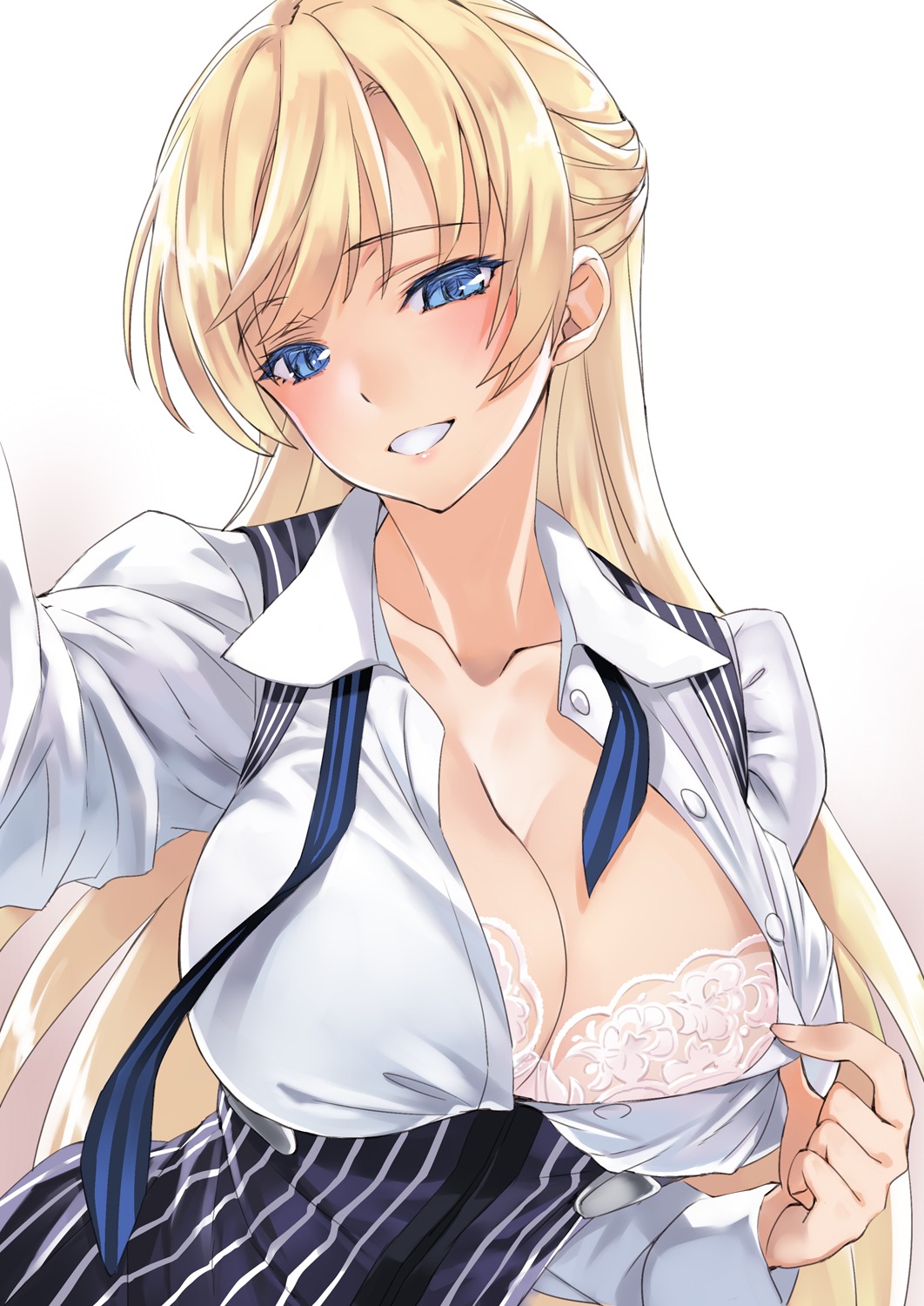 bra cleavage matsuryuu open_shirt undressing