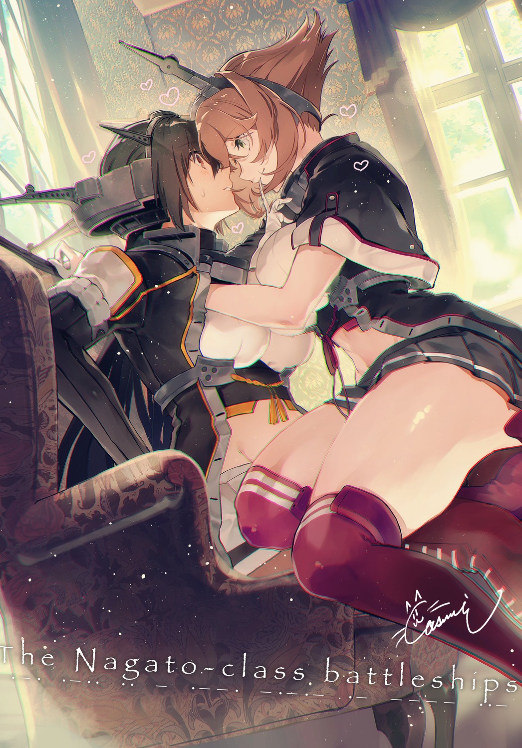 cosmic kantai_collection mutsu_(kancolle) nagato_(kancolle) thighhighs uniform yuri