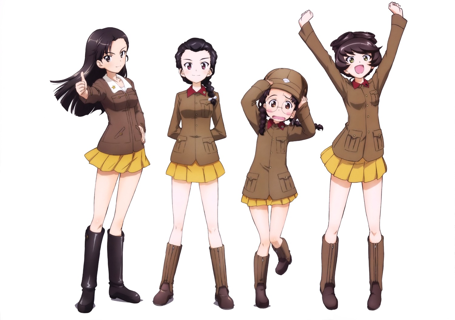fukuda_(girls_und_panzer) girls_und_panzer hosomi_(girls_und_panzer) megane nishi_kinuyo tamada_(girls_und_panzer) uniform