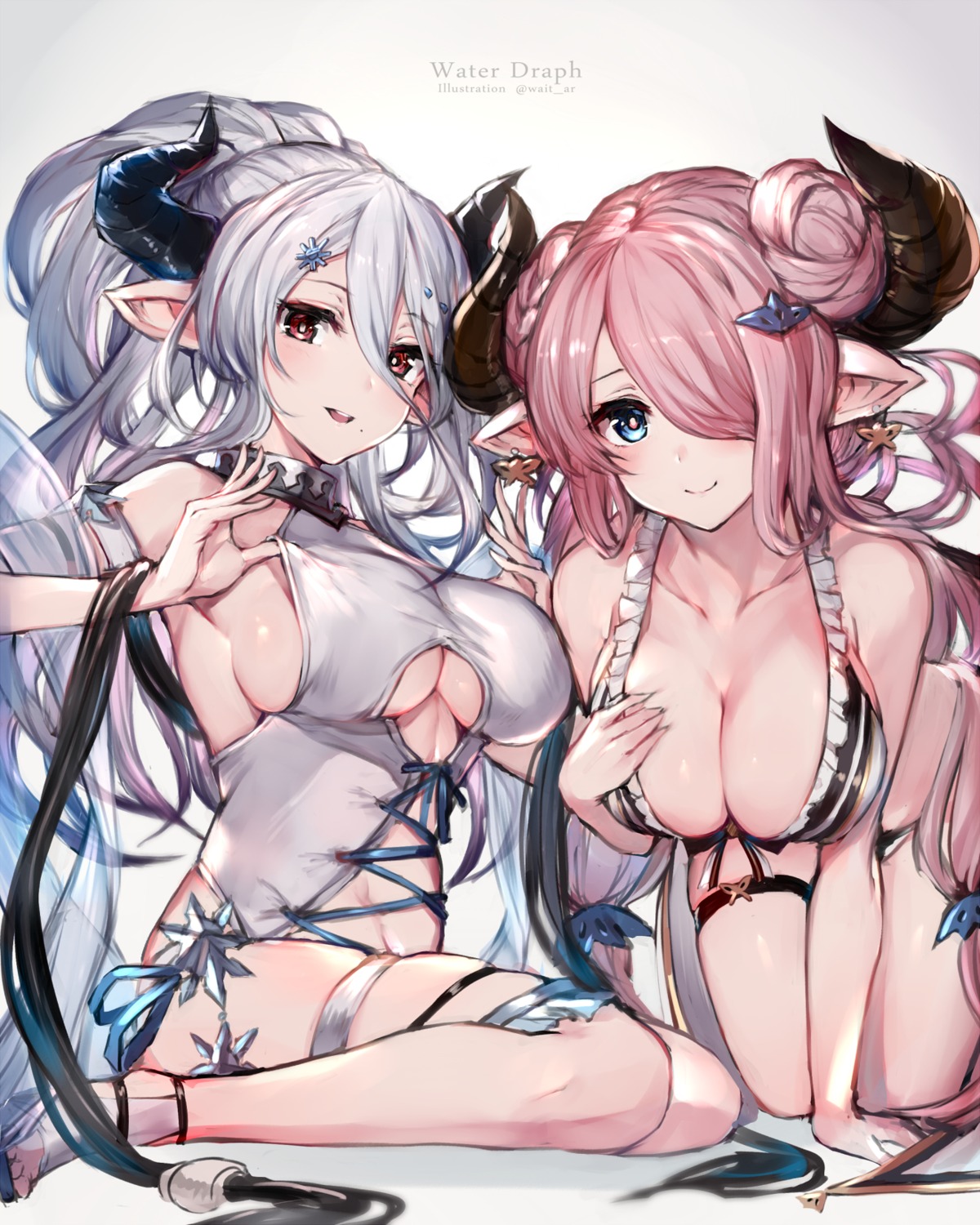 bikini cleavage garter granblue_fantasy horns izmir_(granblue_fantasy) narumeia_(granblue_fantasy) oyu_(sijimisizimi) pointy_ears swimsuits