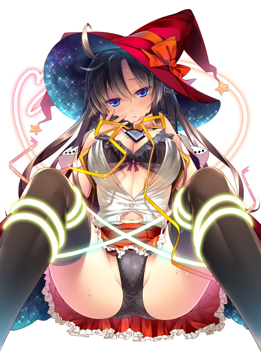 bondage bra cleavage giuniu open_shirt pantsu thighhighs witch