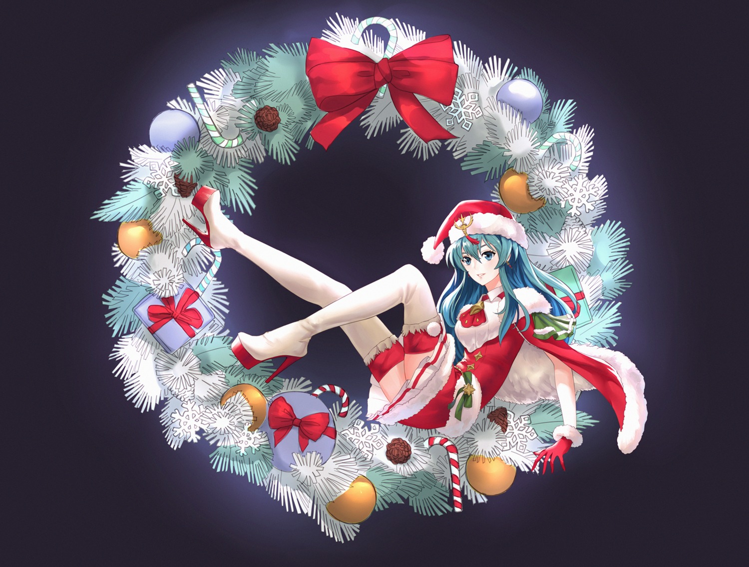 azto_dio christmas dress eirika fire_emblem fire_emblem:_seima_no_kouseki fire_emblem_heroes heels skirt_lift thighhighs