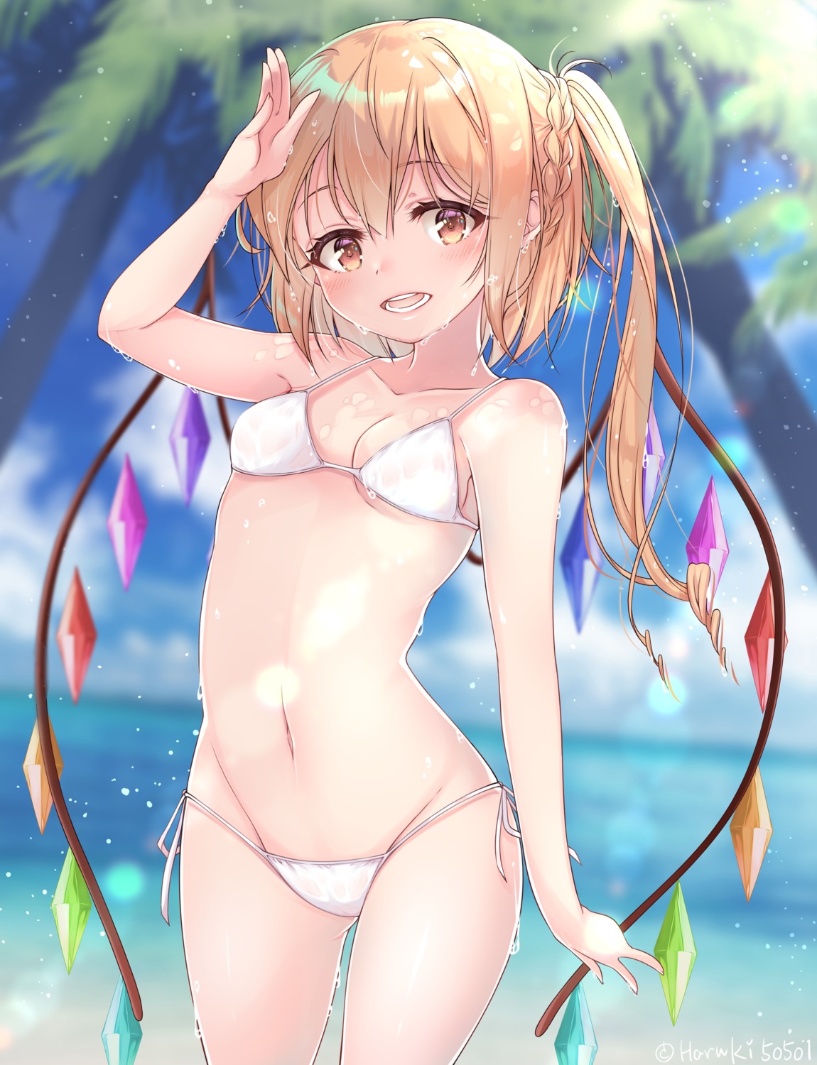 bikini flandre_scarlet haruki_(colorful_macaron) see_through swimsuits touhou wet wet_clothes wings