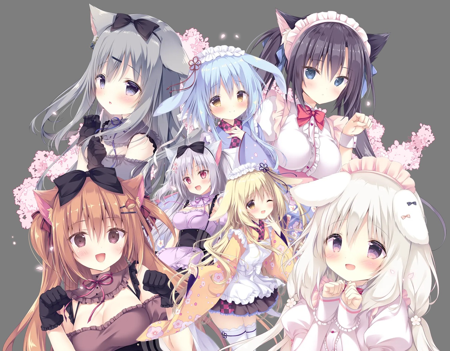 amairo_chocolata amairo_chocolata_2 amairo_chocolata_3 amamiya_mikuri animal_ears bunny_ears cabbage_soft inumimi kohana_(amairo_chocolata) korie_riko maiba_nana maid misono_ichika momose_kaguya momose_mitsuki nekomimi shiratama thighhighs transparent_png wa_maid yukimura_chieri