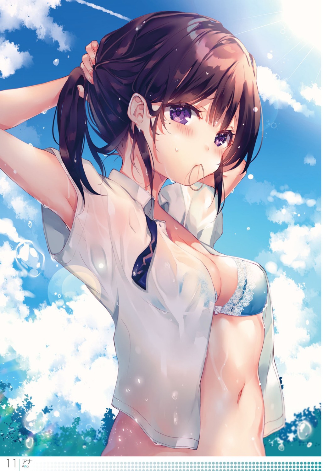 ana bra cleavage see_through seifuku wet wet_clothes