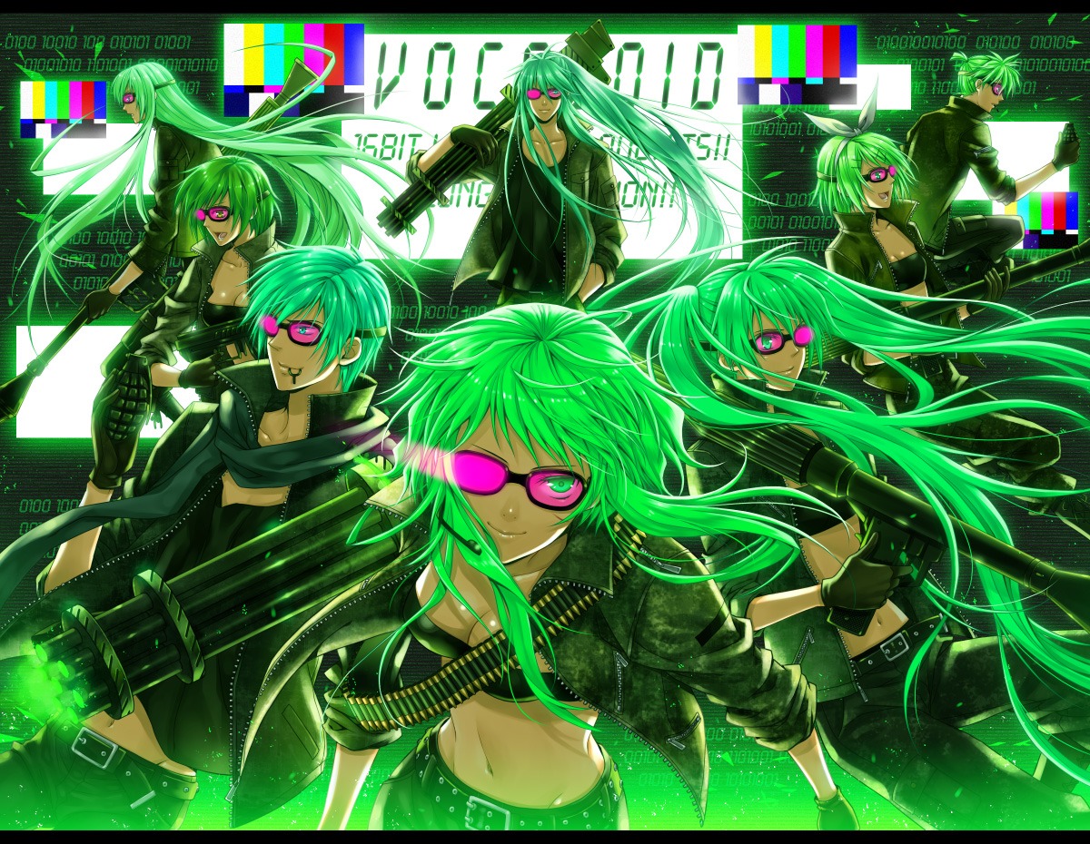 bokura_no_16bit_warz_(vocaloid) gumi gun hatsune_miku kagamine_len kagamine_rin kaito kamui_gakupo megane megurine_luka meiko vocaloid yuuno_(yukioka)