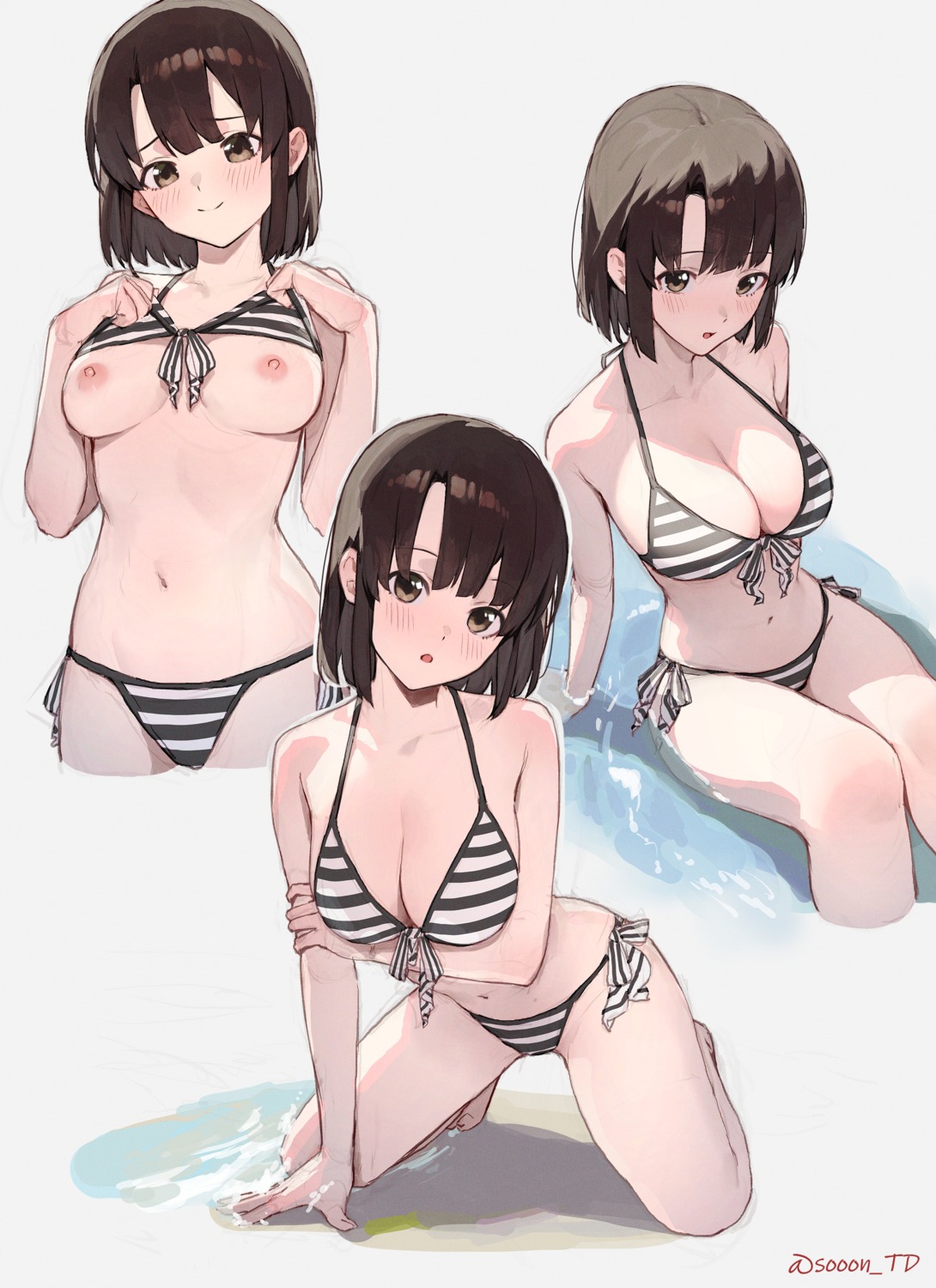 bikini breasts katou_megumi nipples saenai_heroine_no_sodatekata sketch sooon swimsuits wet