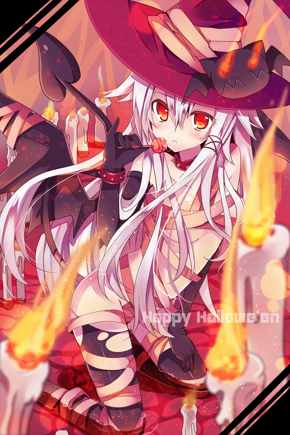 ancerise_sacred halloween mishima_kurone naked_ribbon tail thighhighs torn_clothes wings