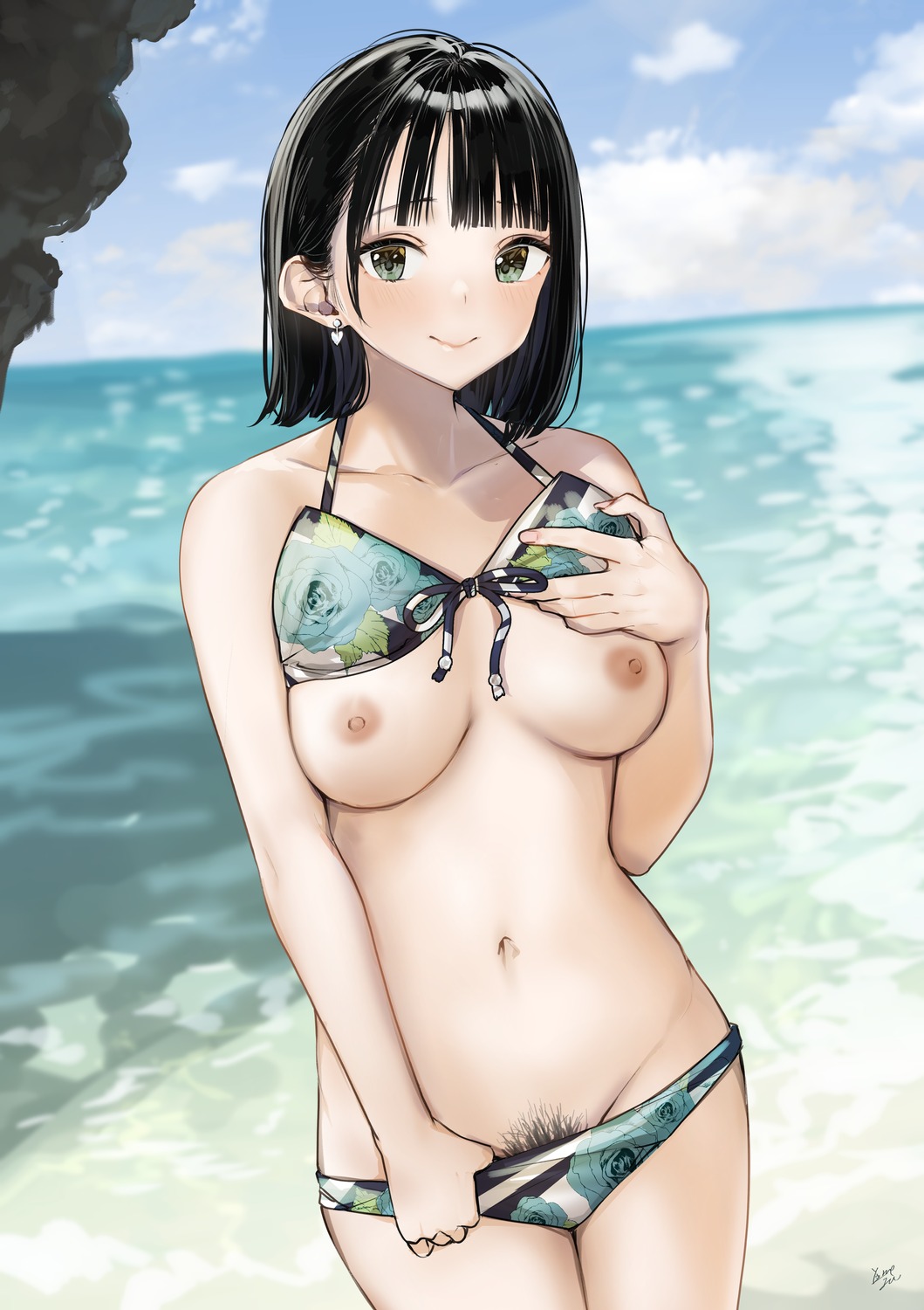 bikini breasts nipples panty_pull pubic_hair swimsuits takenoko_no_you undressing