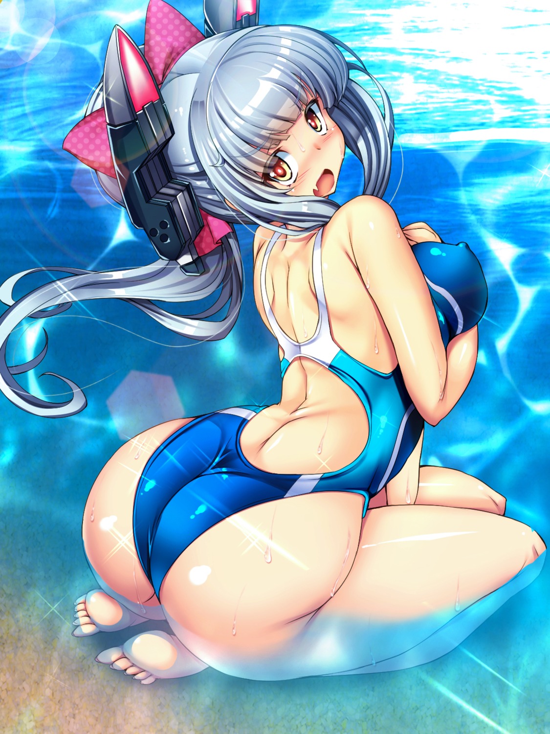 ass erect_nipples feet kantai_collection murakumo_(kancolle) swimsuits torisan wet