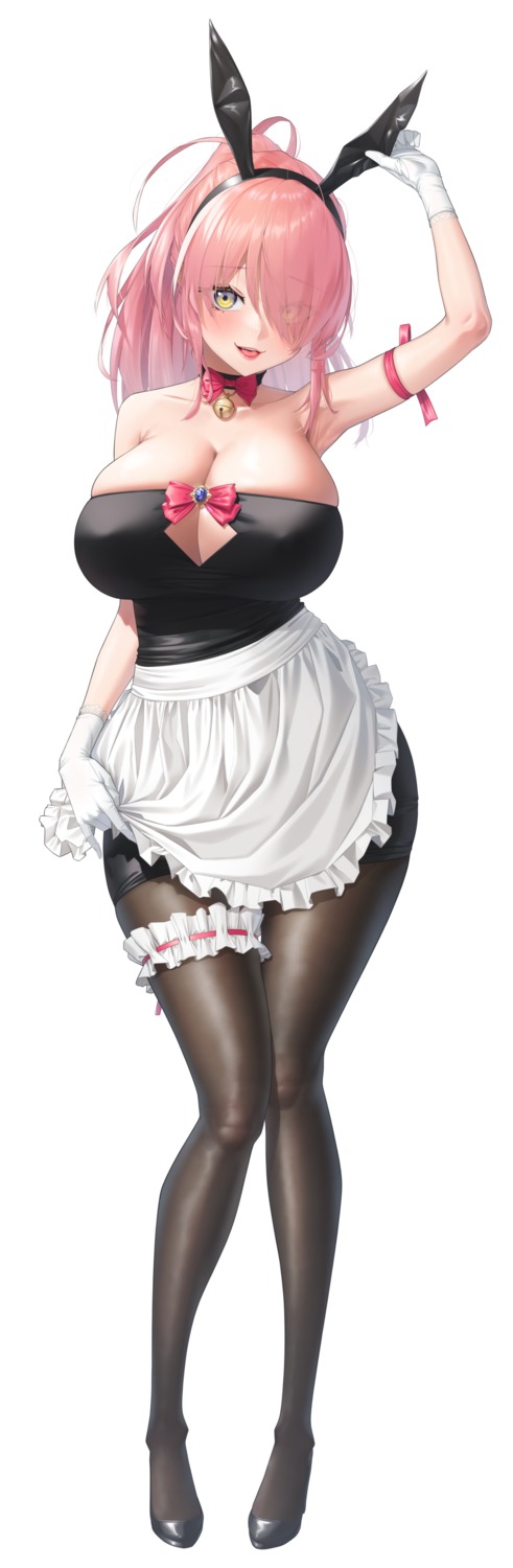 animal_ears bunny_ears bunny_girl garter heels maid no_bra pantyhose silver_tokki skirt_lift