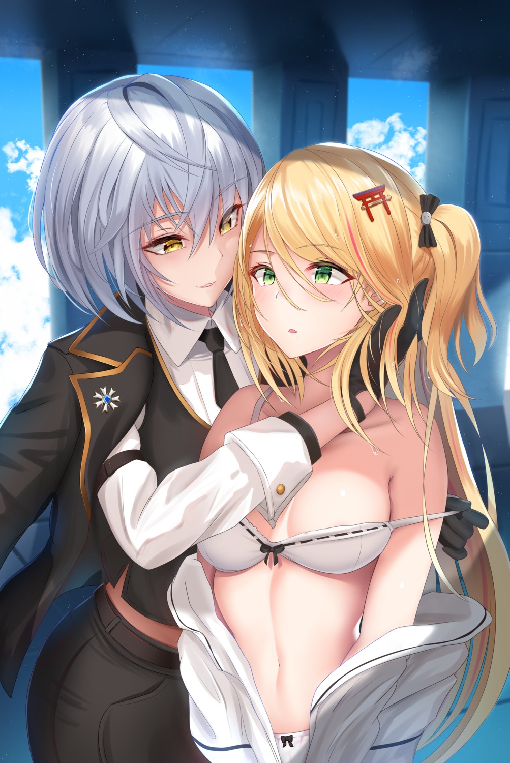 bra damao_yu open_shirt pantsu undressing uniform yuri