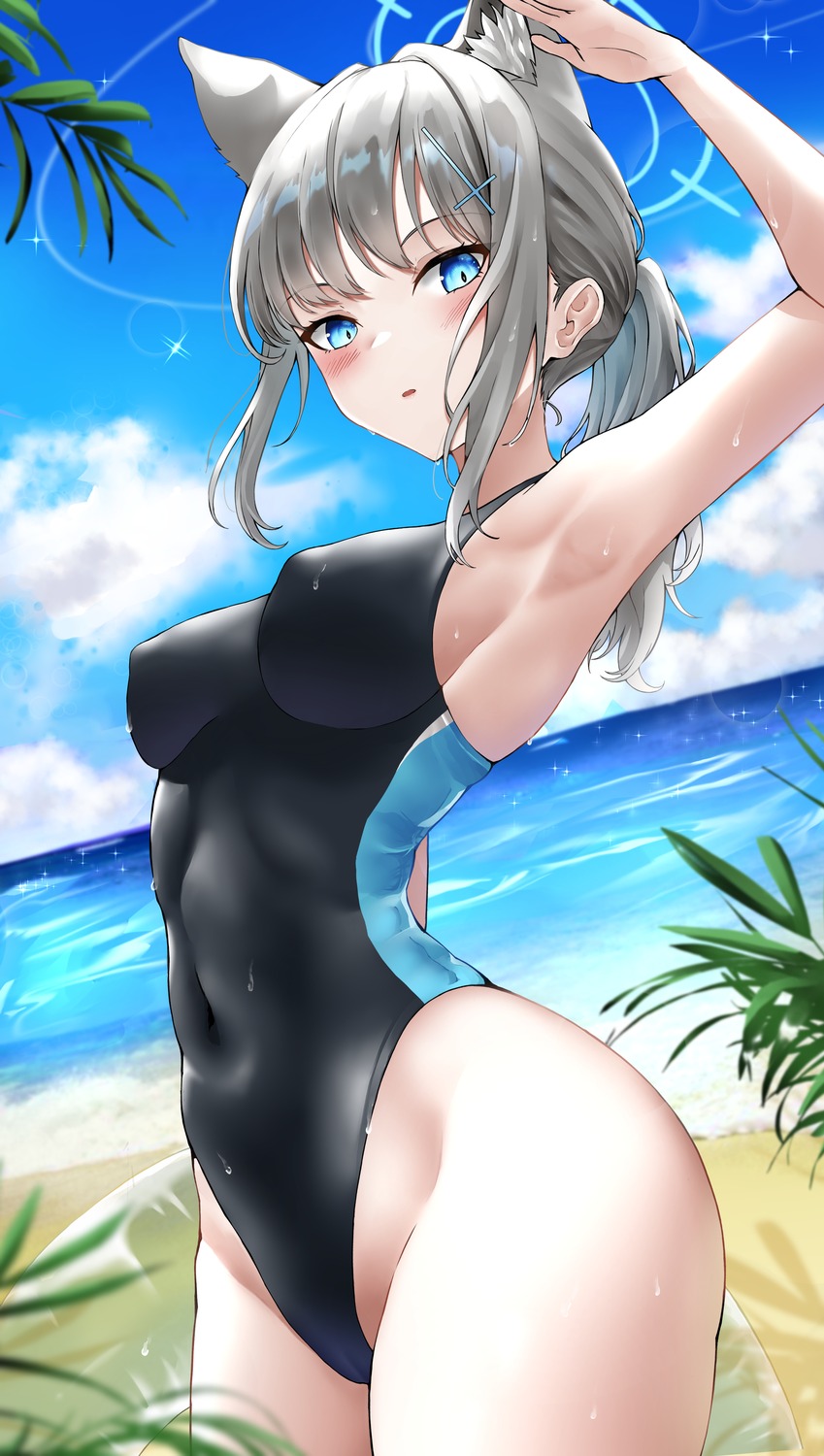 animal_ears blue_archive erect_nipples halo lds_(dstwins97) nekomimi sunaookami_shiroko swimsuits