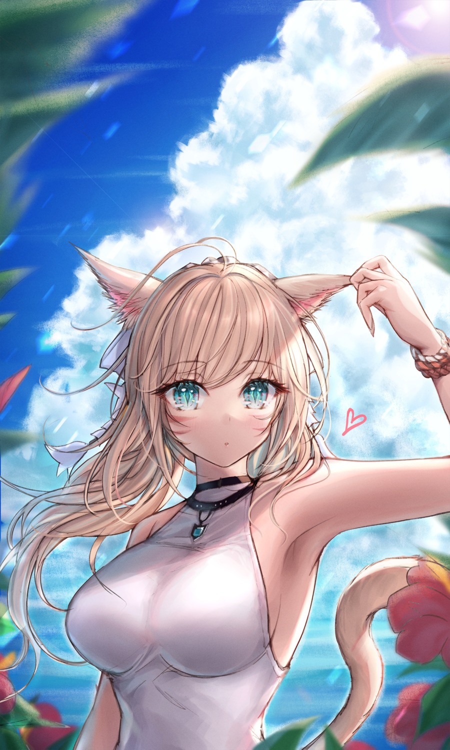 animal_ears final_fantasy final_fantasy_xiv miqo'te mirukurim no_bra tail