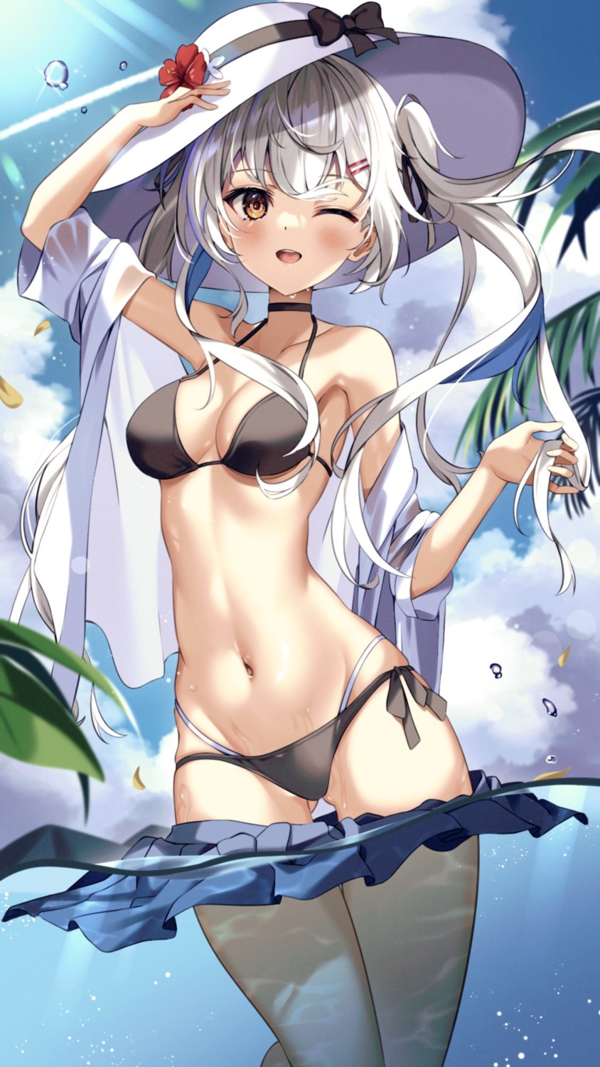 @shun bikini open_shirt see_through swimsuits wet wet_clothes