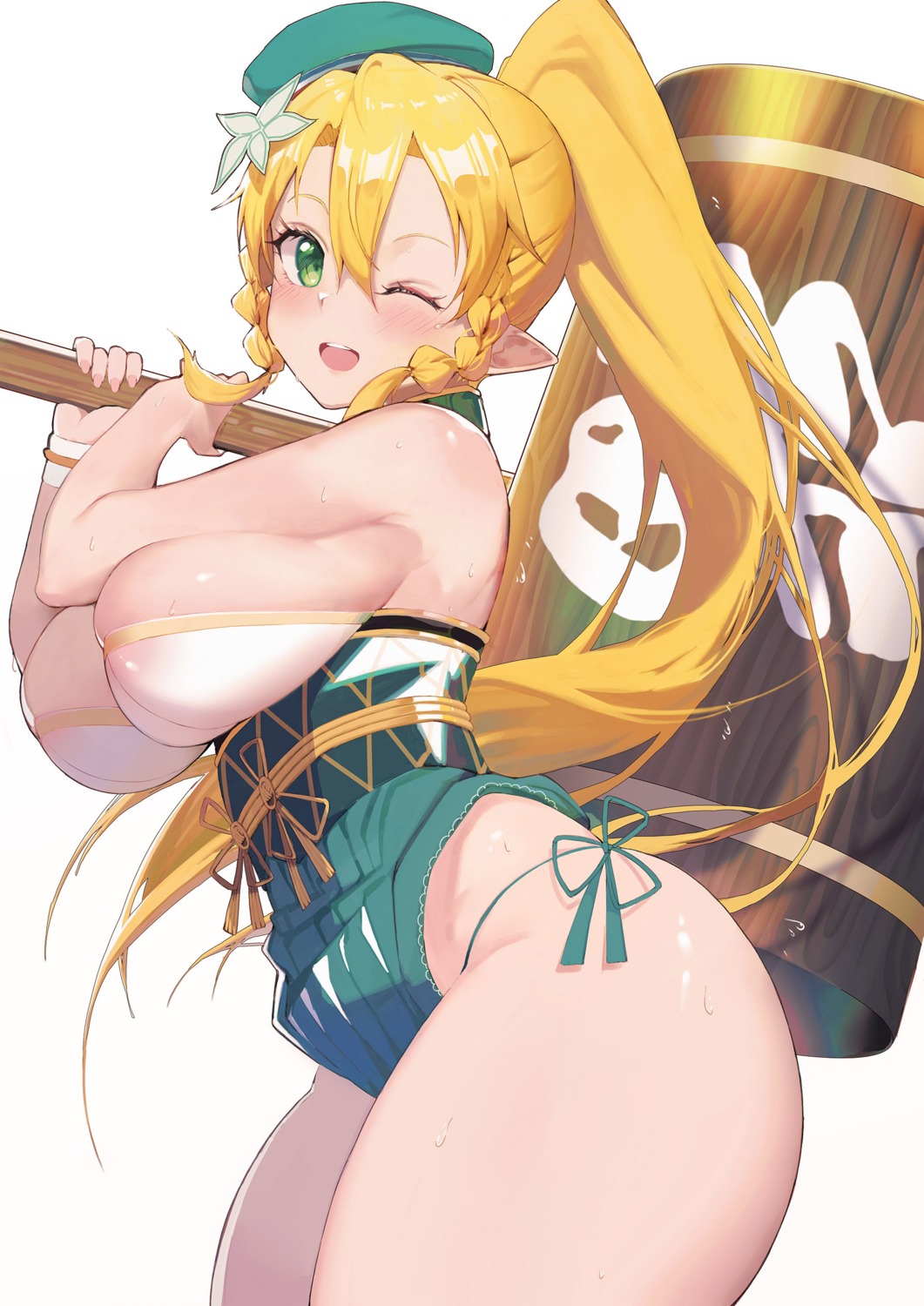 breast_hold chou_shippai-saku leafa leotard no_bra pantsu pointy_ears string_panties sword_art_online