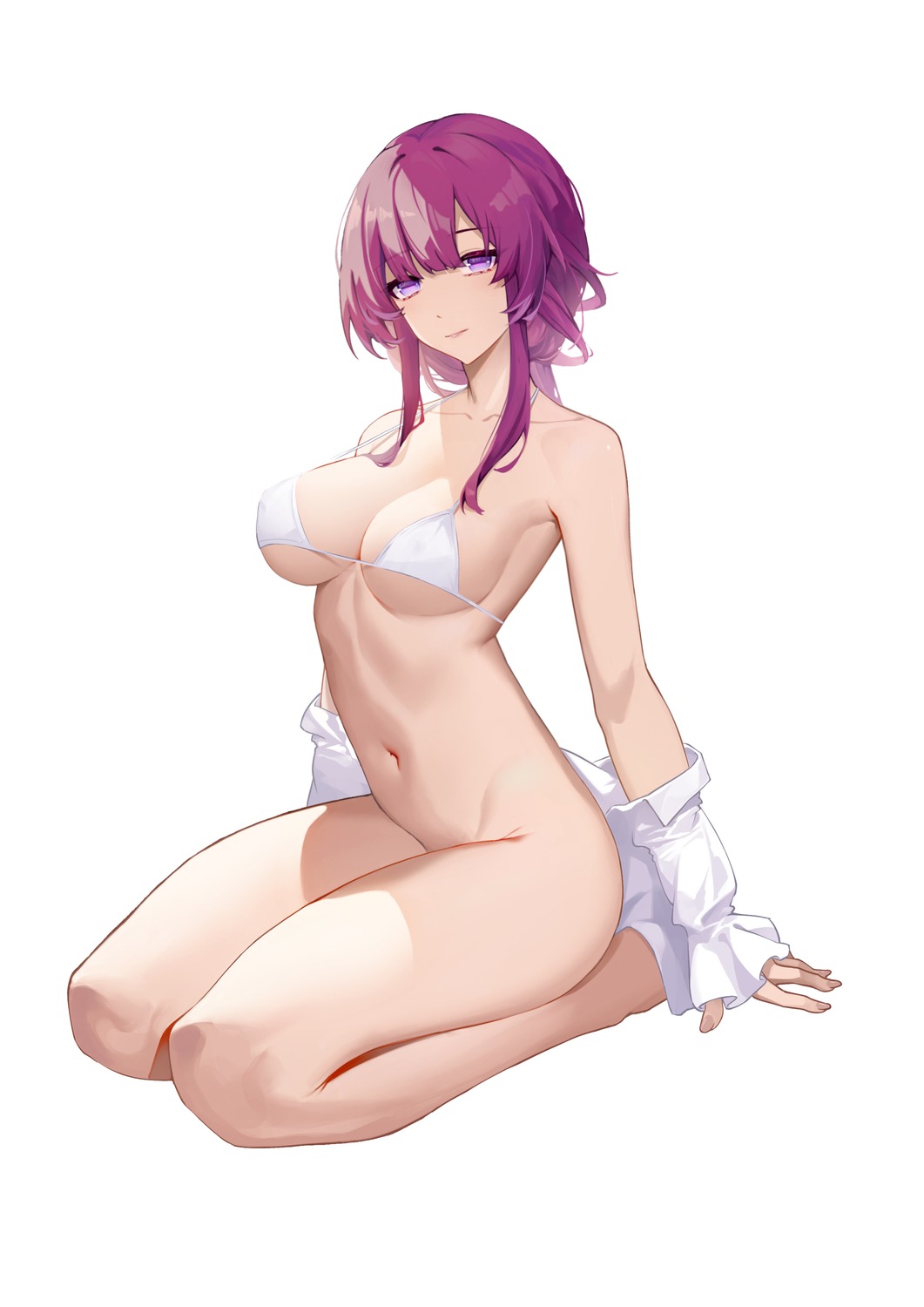 bikini_top bottomless heiyizhushenxia honkai:_star_rail kafka_(honkai:_star_rail) open_shirt swimsuits