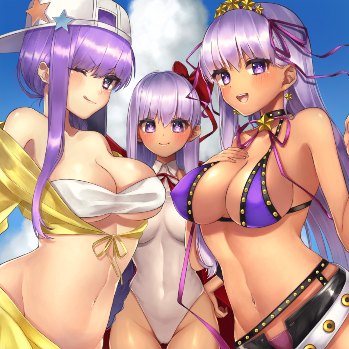 bb_(fate/extra_ccc) bikini_top fate/grand_order garter_belt nopan open_shirt swimsuits yayoi_maka