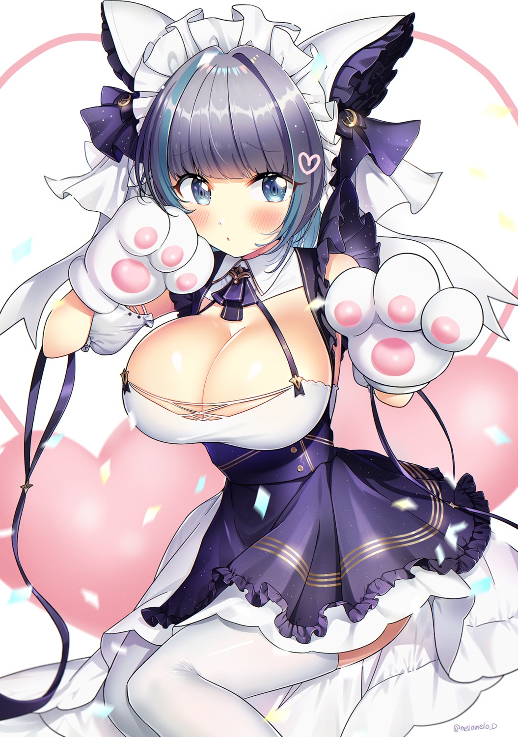 azur_lane cheshire_(azur_lane) cleavage maid melo_(meromero) no_bra thighhighs