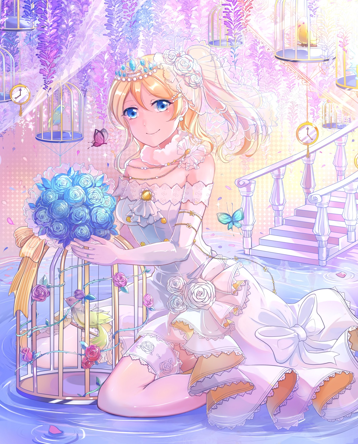 ayase_eli dress love_live! thighhighs wedding_dress xinghuo