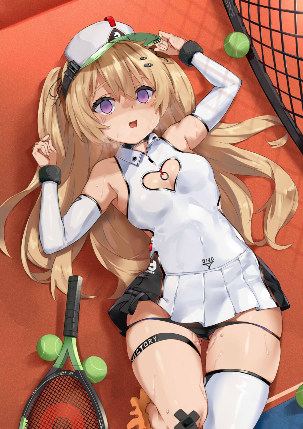 azur_lane bache_(azur_lane) bandaid cleavage garter hidebuu pantsu panty_pull tennis thighhighs