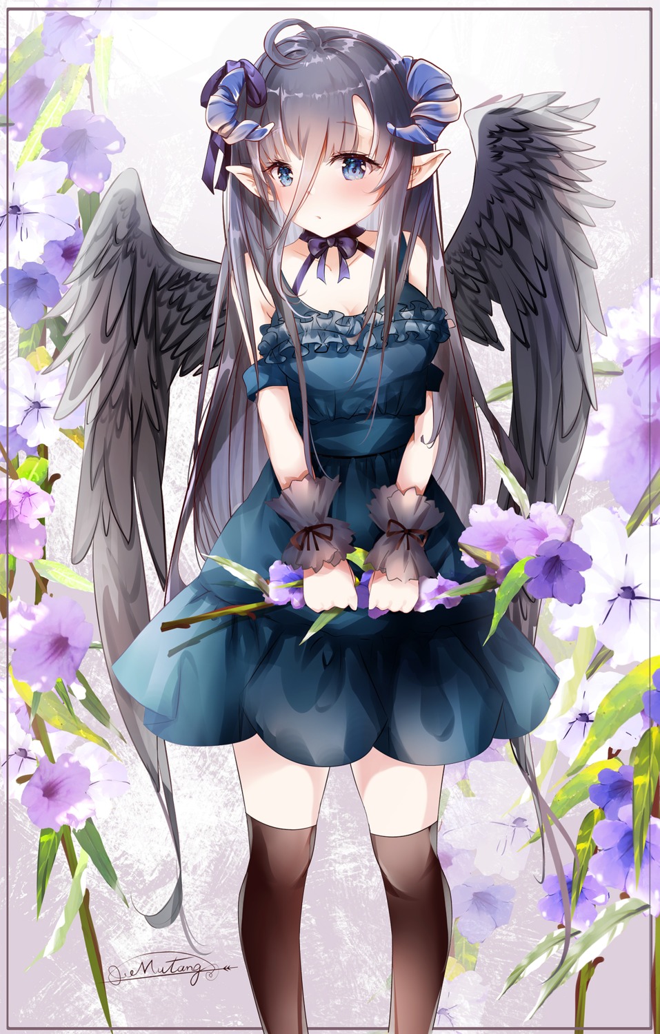 dress horns mutang pointy_ears thighhighs wings