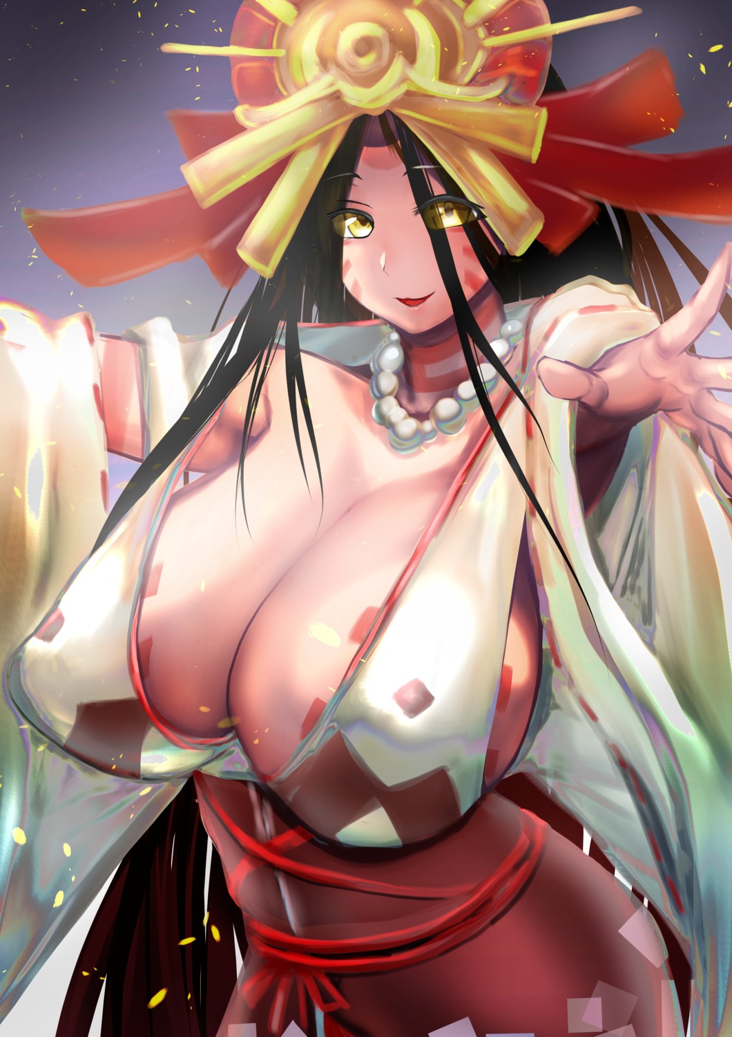 erect_nipples fate/grand_order himiko_(fate/grand_order) japanese_clothes no_bra nyowawa