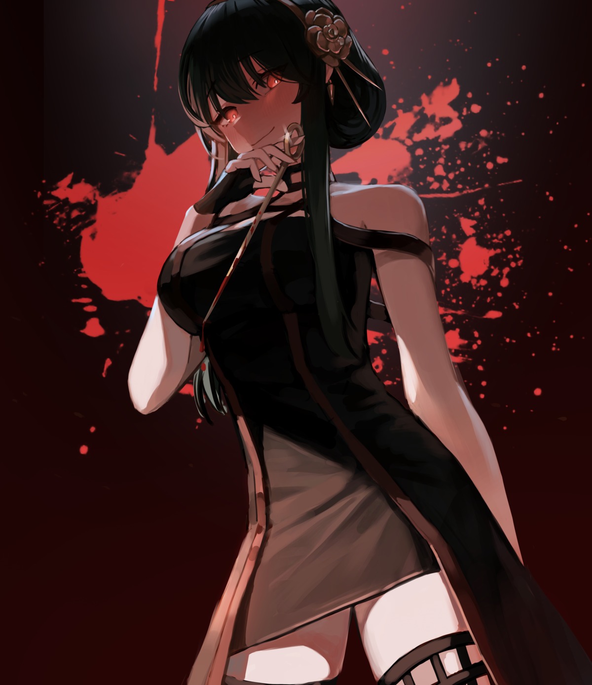 blood dress seorang spy_x_family thighhighs weapon yor_briar