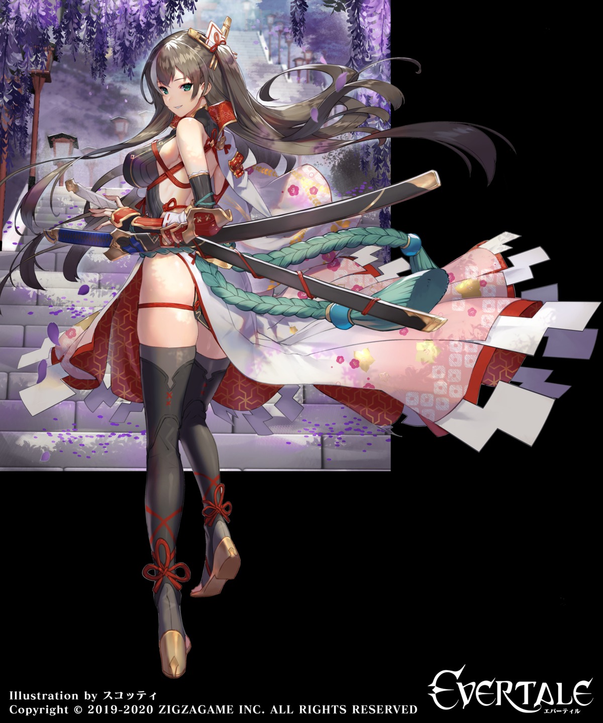 asian_clothes ass evertale garter no_bra scottie skirt_lift sword thighhighs