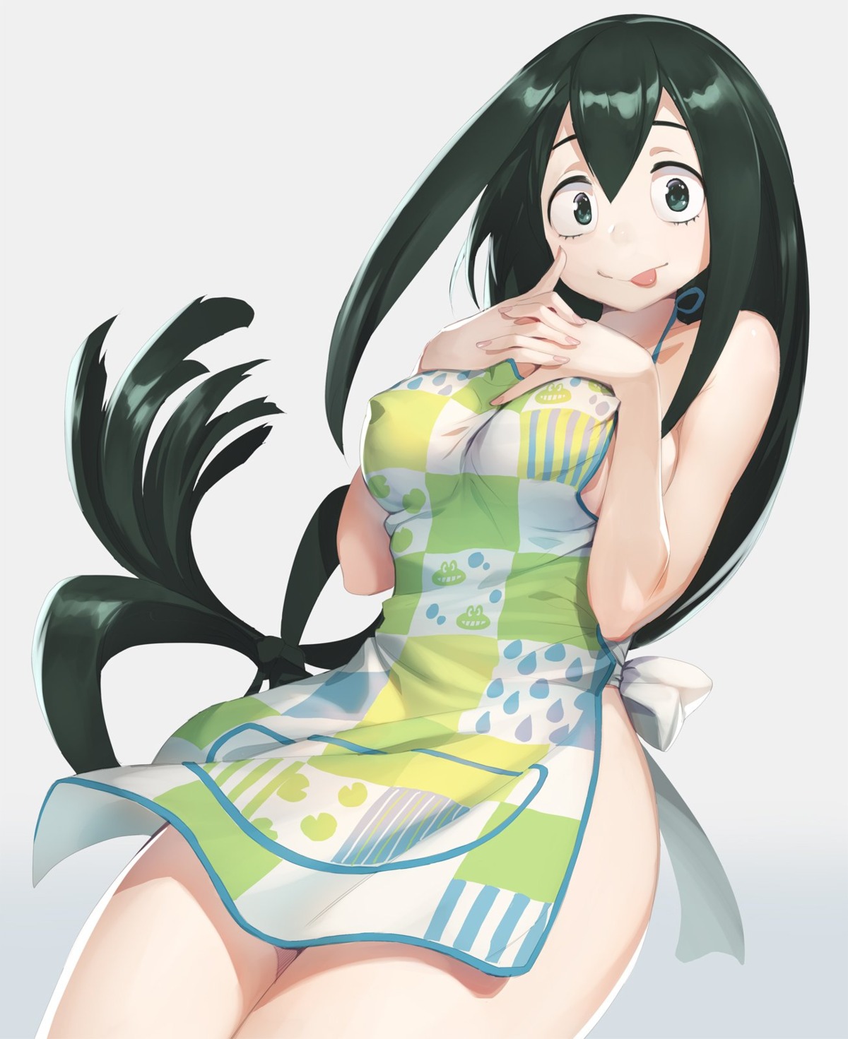 asui_tsuyu boku_no_hero_academia breast_hold erect_nipples mhk_(mechamania) naked_apron