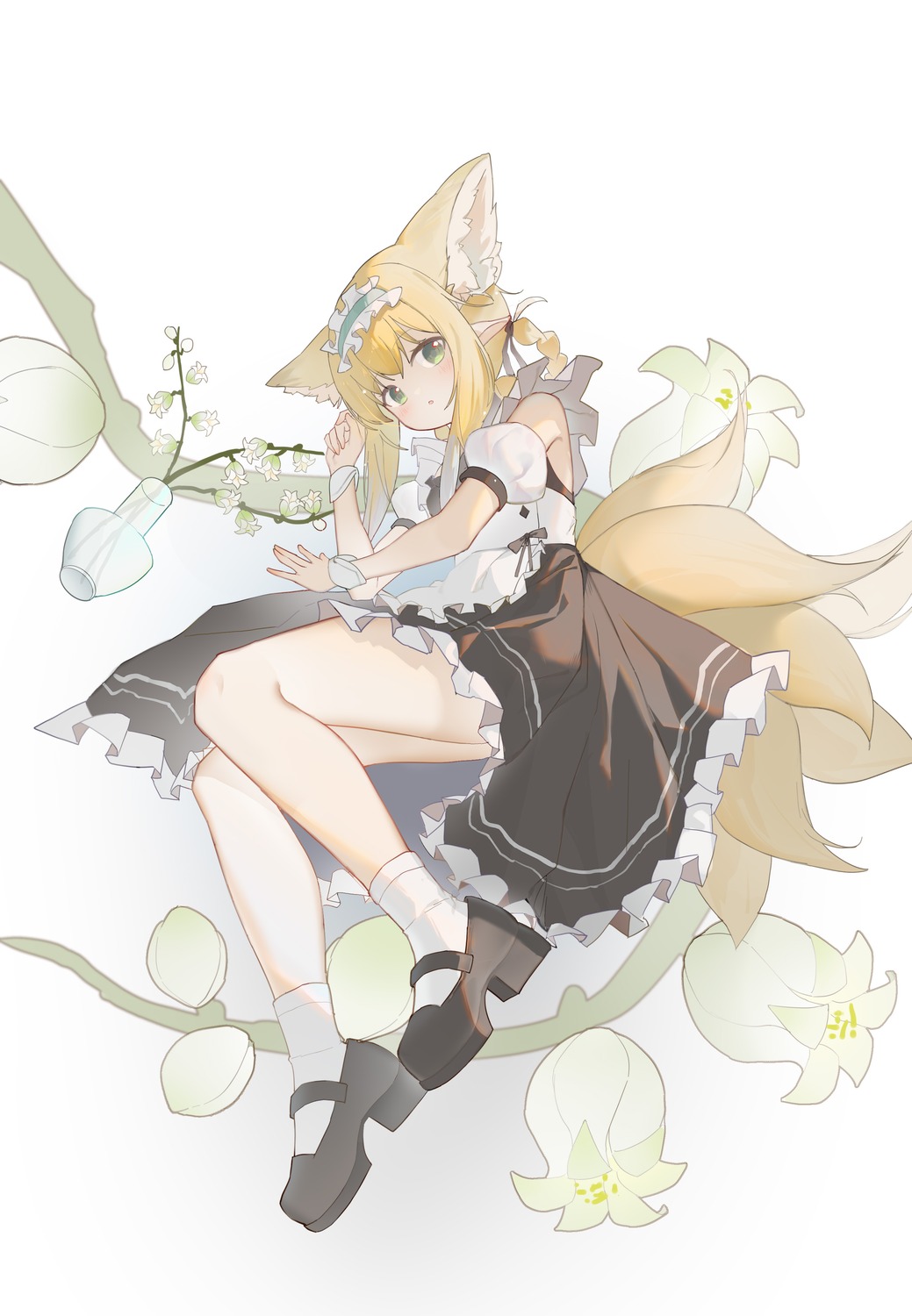 animal_ears arknights heels kelemi_mi kitsune maid suzuran_(arknights) tail