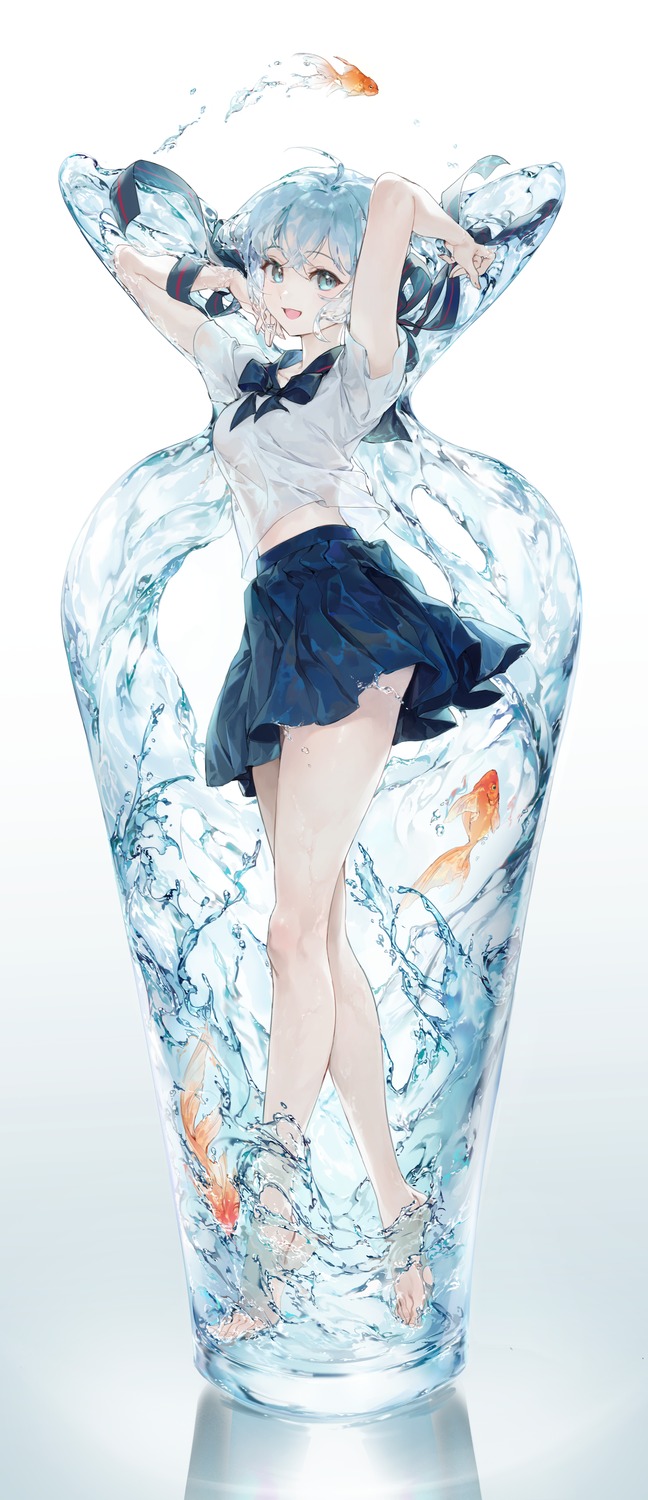 chap_sal_! hatsune_miku no_bra see_through seifuku vocaloid wet wet_clothes