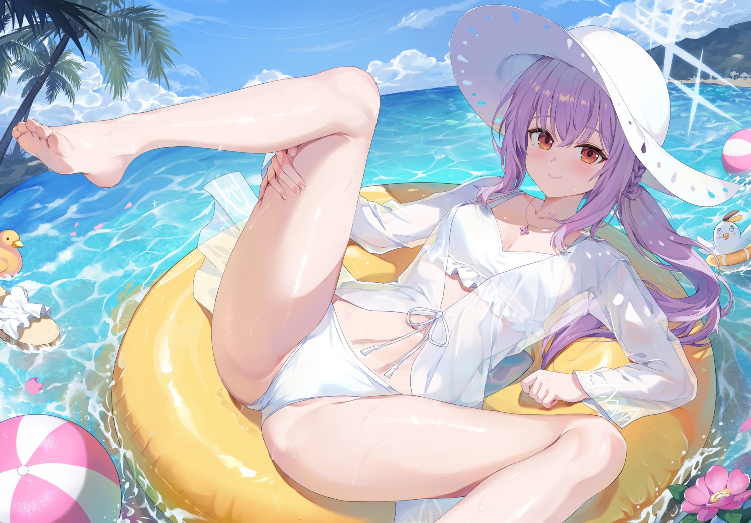 bikini blue_archive cameltoe hakari_atsuko halo kizuna open_shirt see_through swimsuits wet wet_clothes