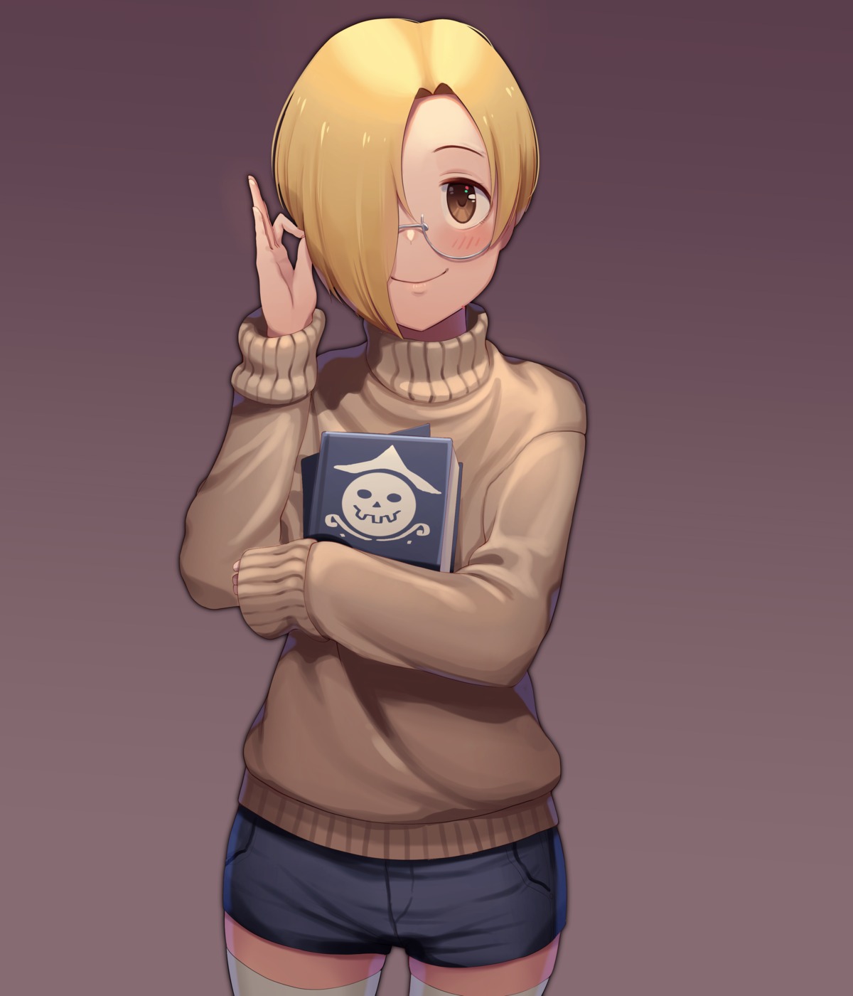 goback megane shirasaka_koume sweater the_idolm@ster the_idolm@ster_cinderella_girls thighhighs