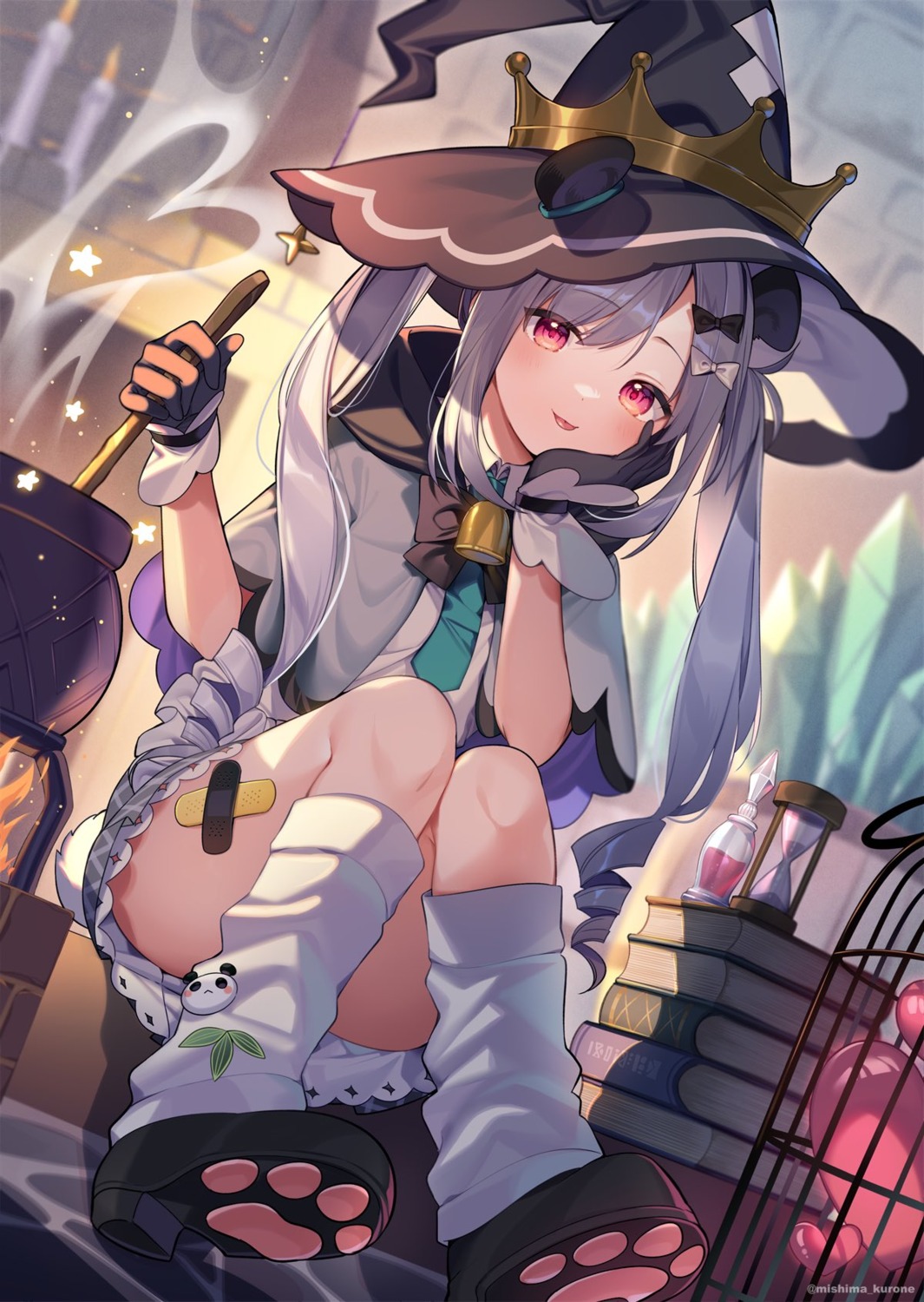 animal_ears bandaid mishima_kurone skirt_lift tail witch