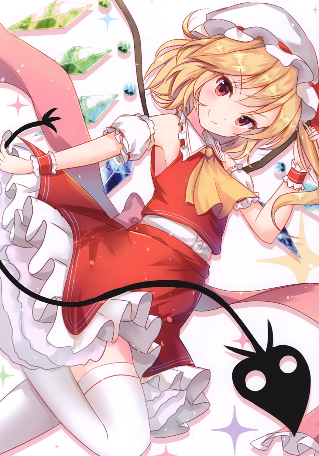 eterna flandre_scarlet riichu skirt_lift thighhighs touhou wings