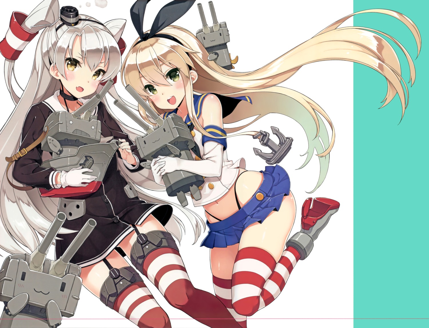 amatsukaze_(kancolle) heels kantai_collection kekocha pantsu rensouhou-chan rensouhou-kun seifuku shimakaze_(kancolle) stockings thighhighs