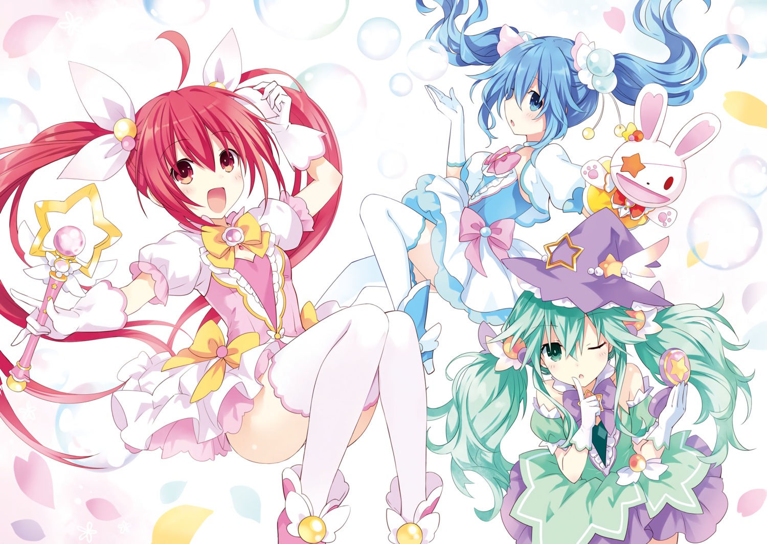 date_a_live dress himekawa_yoshino itsuka_kotori kyouno_natsumi thighhighs tsunako weapon witch