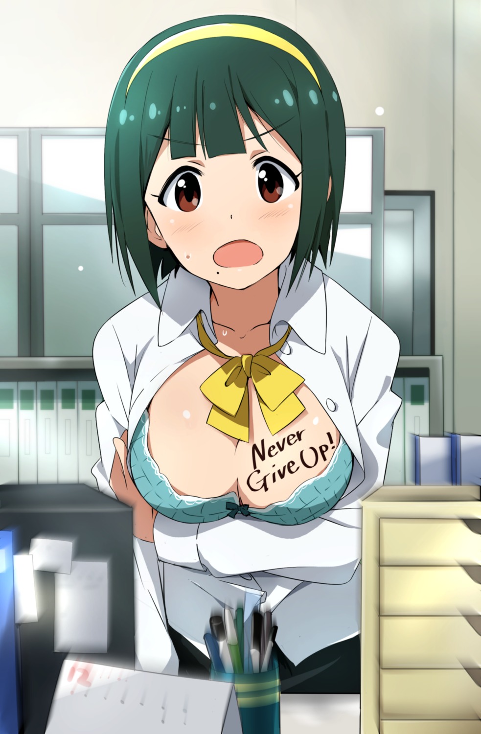 bra breast_hold cleavage open_shirt otonashi_kotori the_idolm@ster yumekaranigeruna