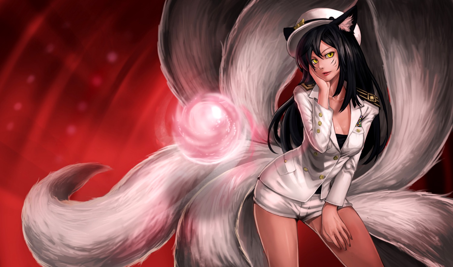 ahri animal_ears cleavage goomrrat kitsune league_of_legends tail