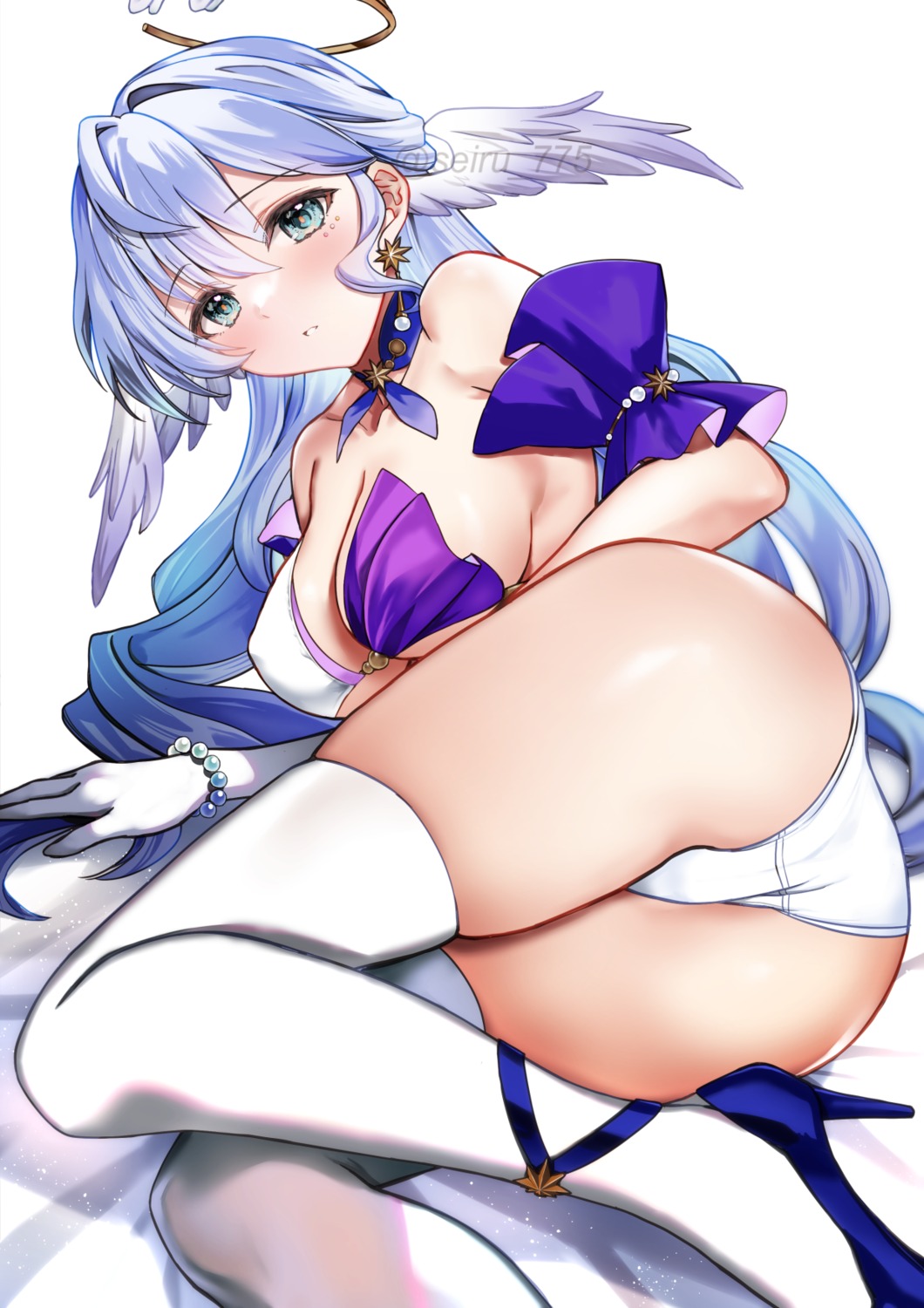 bra erect_nipples halo heels hijiri_ruka honkai:_star_rail pantsu robin thighhighs wings