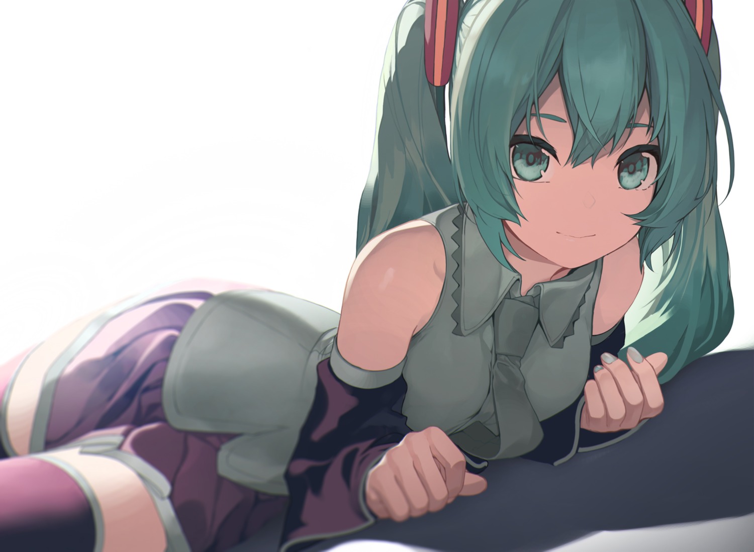 15019880430 hatsune_miku seifuku thighhighs vocaloid yaoku