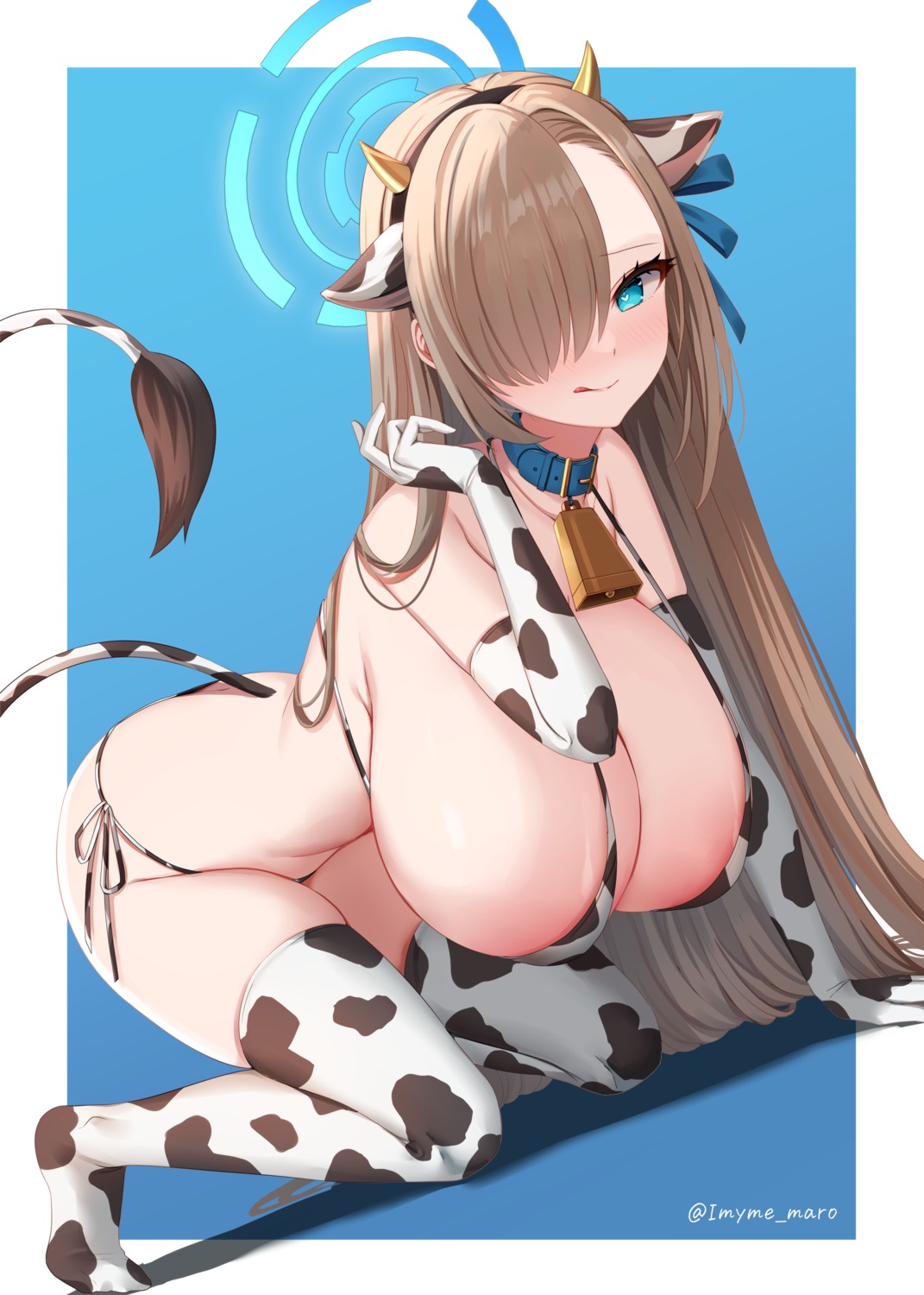 animal_ears areola bikini blue_archive halo horns ichinose_asuna marota swimsuits tail thighhighs