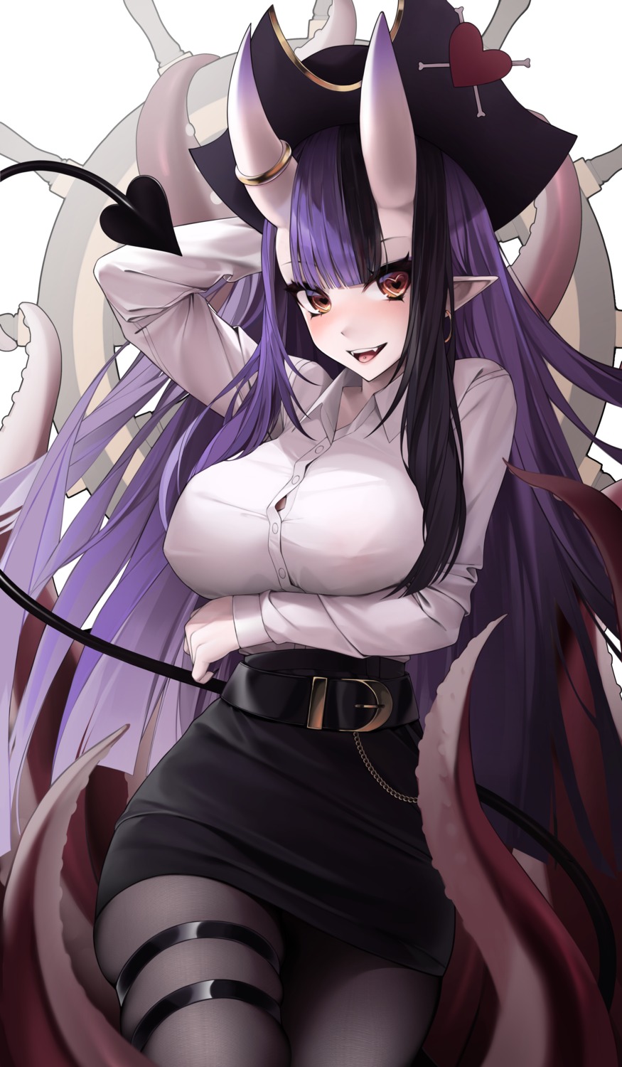 devil dress_shirt erect_nipples garter horns indie_virtual_youtuber pantyhose pointy_ears tail tentacles waytok