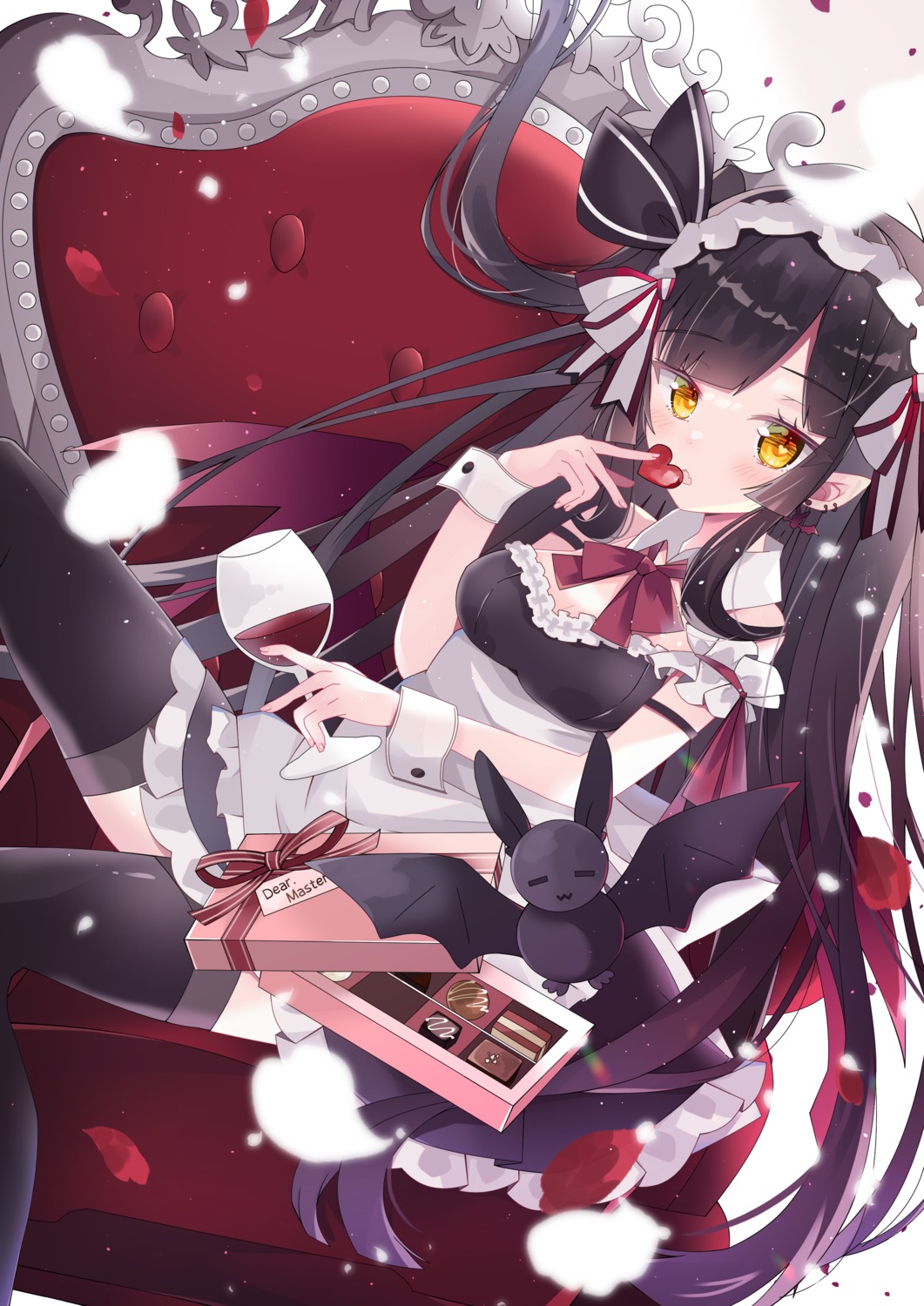 cleavage maid pointy_ears skirt_lift thighhighs valentine yuzuki_yugina08