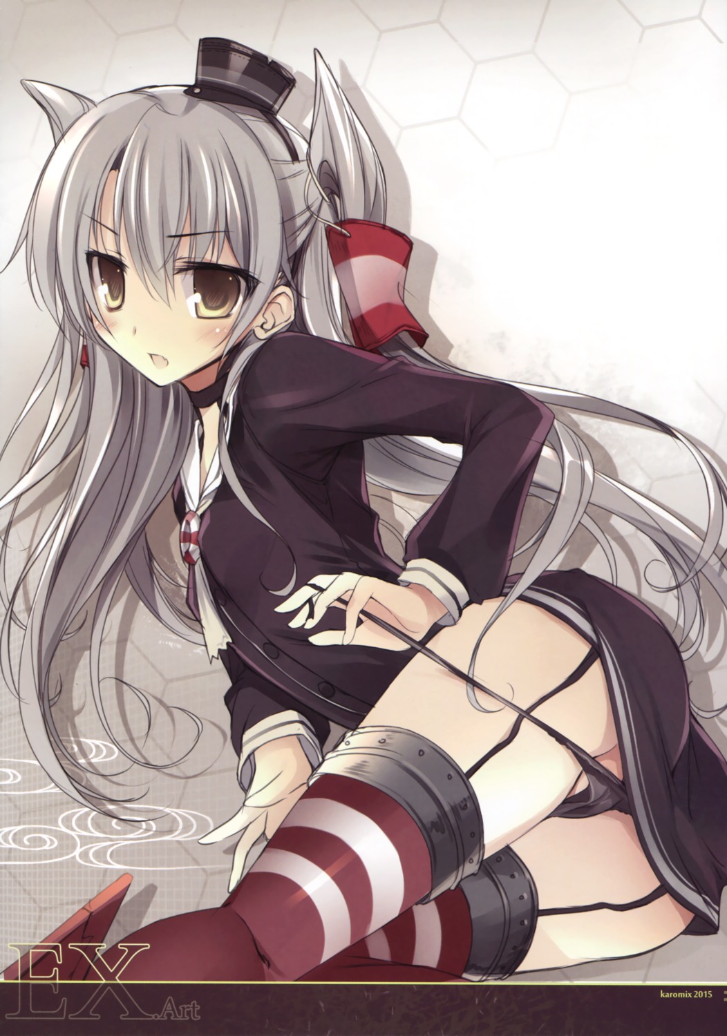 amatsukaze_(kancolle) ass kantai_collection karomix karory pantsu panty_pull stockings string_panties thighhighs undressing