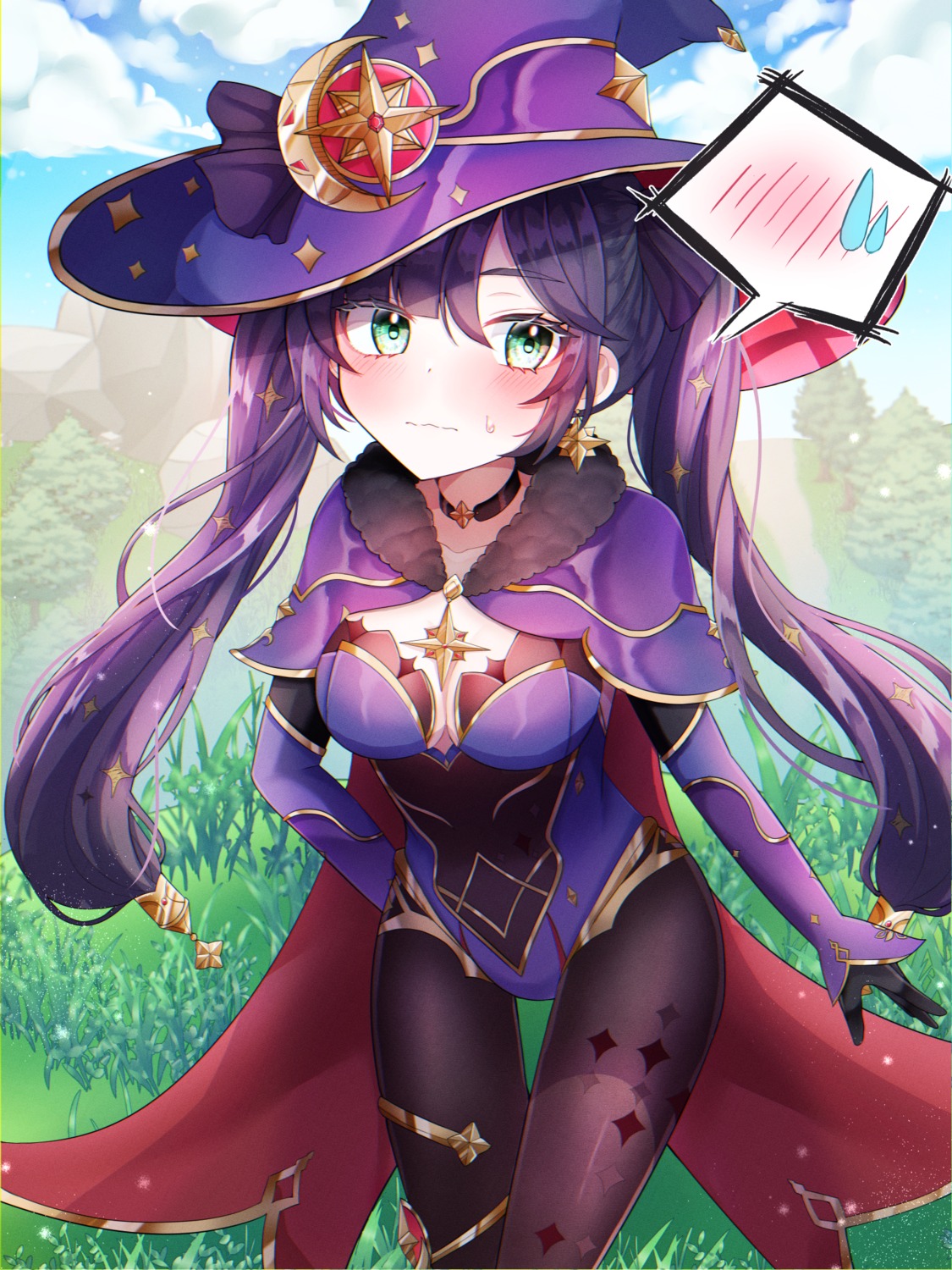 cleavage garter genshin_impact leotard mona_megistus no_bra pantyhose ryunbi witch