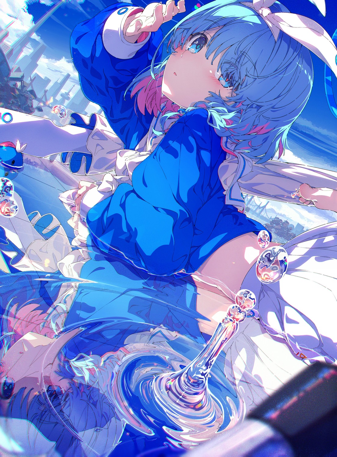 arona_(blue_archive) blue_archive gun halo ogipote seifuku umbrella wet